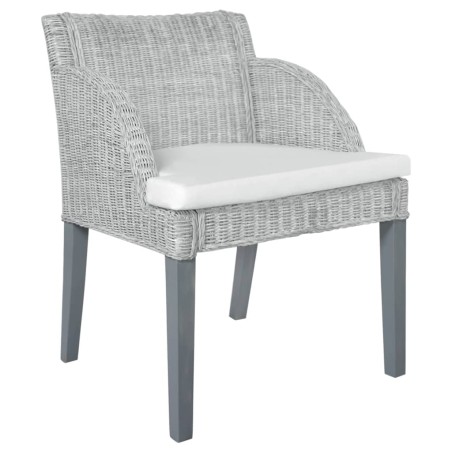 vidaXL Silla de comedor con cojín ratán natural gris