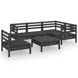vidaXL Juego de muebles de jardín 6 pzas madera de pino maciza negro