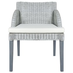 vidaXL Silla de comedor con cojín ratán natural gris