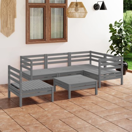 vidaXL Juego de muebles de jardín 6 piezas madera de pino maciza gris