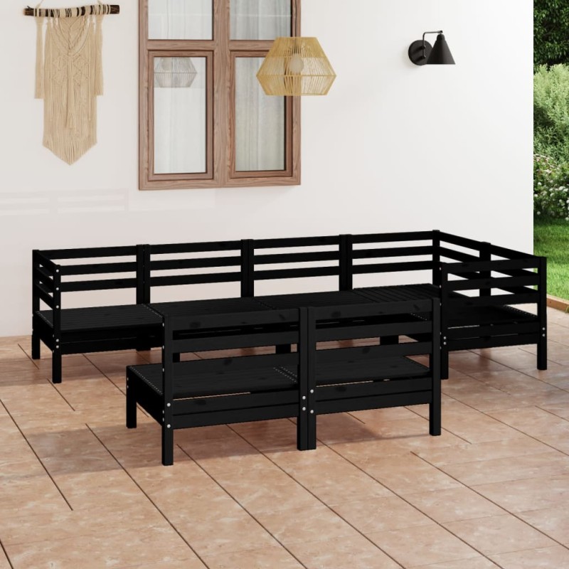 vidaXL Juego de muebles de jardín 7 pzas madera maciza de pino negro vidaXL Juego de muebles de jardín 7 pzas madera maciza de pino negro