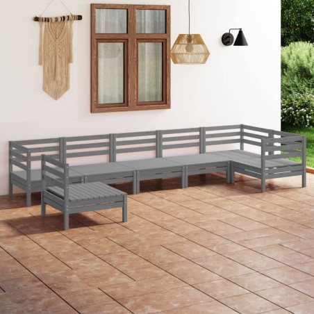 vidaXL Juego de muebles de jardín 7 piezas madera maciza de pino gris