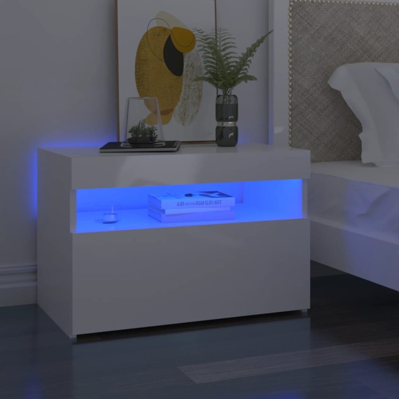 vidaXL Mesitas noche LED 2 uds contrachapada blanco brillo 60x35x40 cm vidaXL Mesitas noche LED 2 uds contrachapada blanco brillo 60x35x40 cm