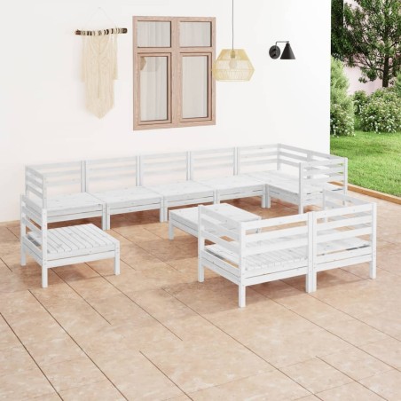 vidaXL Juego de muebles de jardín 10 piezas madera maciza pino blanco