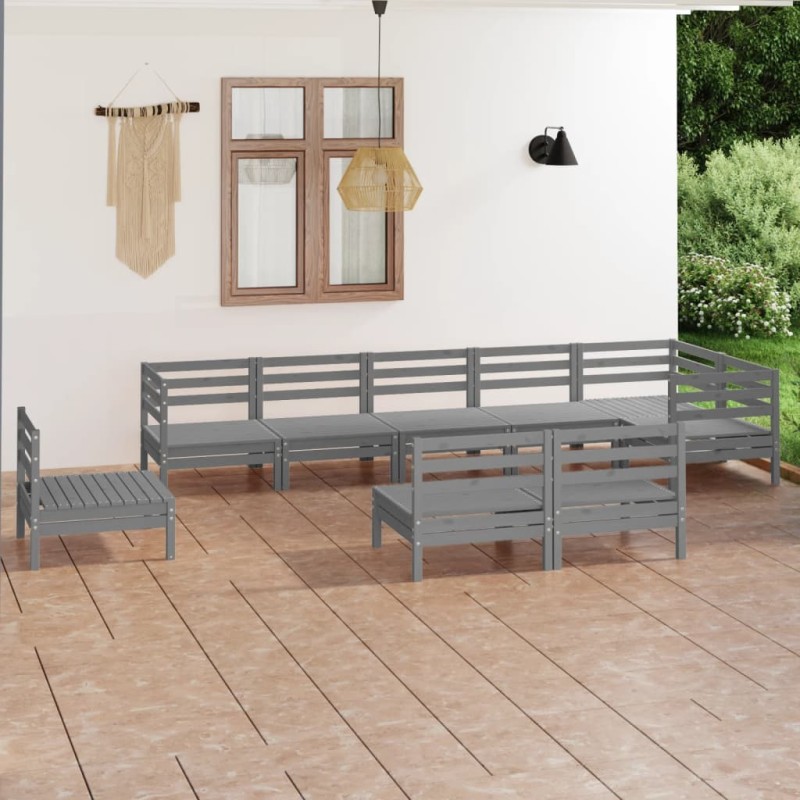 vidaXL Juego de muebles de jardín 9 piezas madera maciza de pino gris vidaXL Juego de muebles de jardín 9 piezas madera maciza de pino gris
