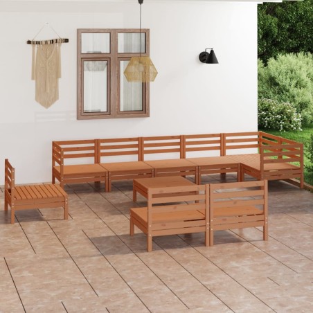 vidaXL Juego muebles de jardín 10 pzas madera maciza pino marrón miel