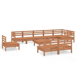 vidaXL Juego muebles de jardín 10 pzas madera maciza pino marrón miel