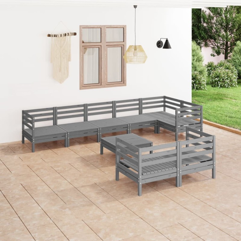 vidaXL Juego de muebles de jardín 9 piezas madera maciza de pino gris vidaXL Juego de muebles de jardín 9 piezas madera maciza de pino gris