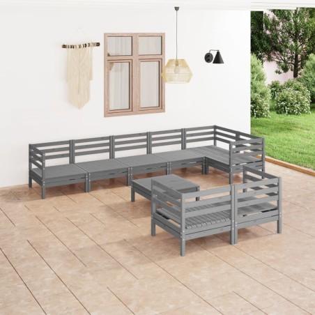 vidaXL Juego de muebles de jardín 9 piezas madera maciza de pino gris