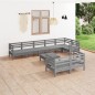 vidaXL Juego de muebles de jardín 9 piezas madera maciza de pino gris vidaXL Juego de muebles de jardín 9 piezas madera maciza de pino gris