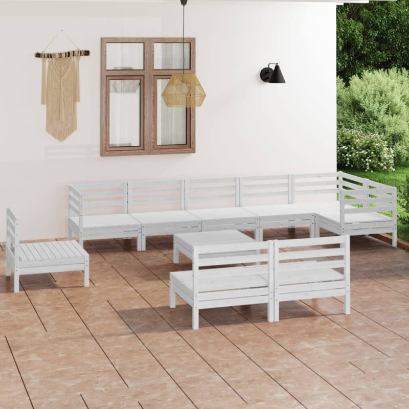 vidaXL Juego de muebles de jardín 10 piezas madera maciza pino blanco vidaXL Juego de muebles de jardín 10 piezas madera maciza pino blanco