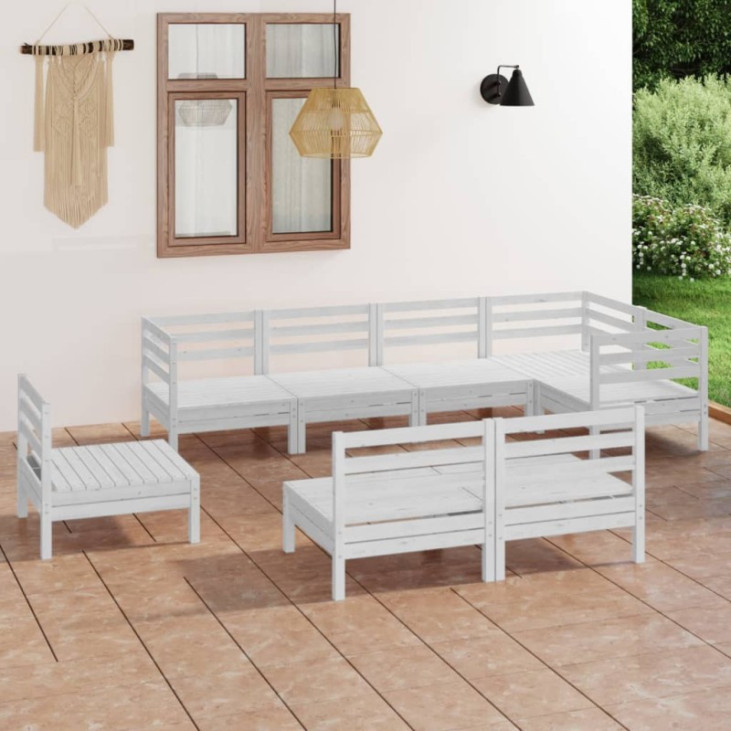 vidaXL Juego de muebles de jardín 8 piezas madera maciza pino blanco vidaXL Juego de muebles de jardín 8 piezas madera maciza pino blanco