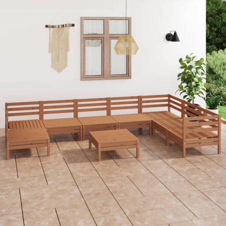vidaXL Juego muebles de jardín 9 pzas madera maciza pino marrón miel