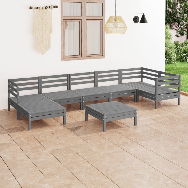 vidaXL Juego de muebles de jardín 8 piezas madera maciza de pino gris vidaXL Juego de muebles de jardín 8 piezas madera maciza de pino gris