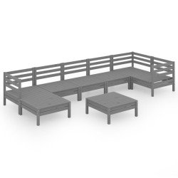 vidaXL Juego de muebles de jardín 8 piezas madera maciza de pino gris