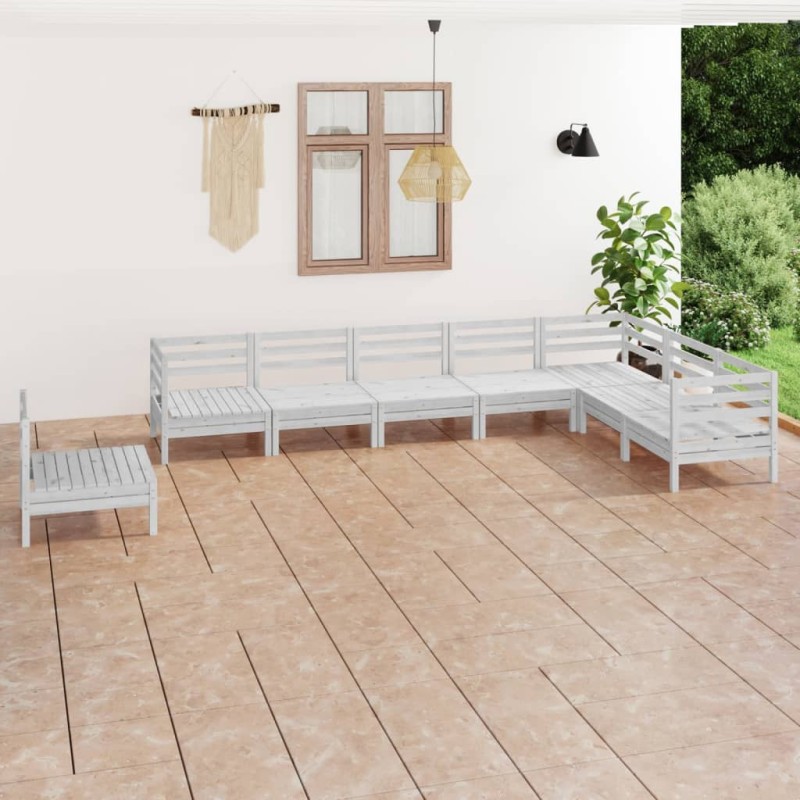 vidaXL Juego de muebles de jardín 8 piezas madera maciza pino blanco vidaXL Juego de muebles de jardín 8 piezas madera maciza pino blanco