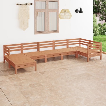 vidaXL Juego muebles de jardín 7 pzas madera maciza pino marrón miel