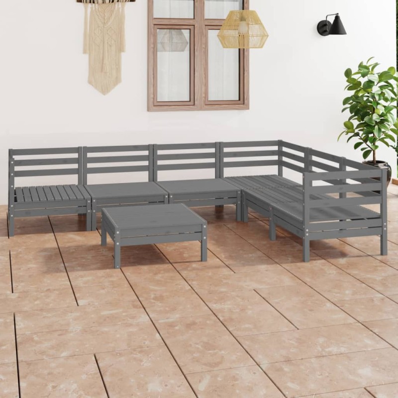 vidaXL Juego de muebles de jardín 7 piezas madera maciza de pino gris vidaXL Juego de muebles de jardín 7 piezas madera maciza de pino gris