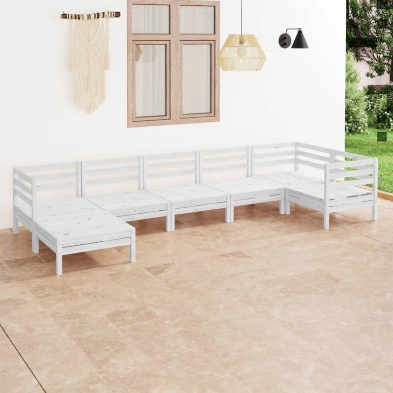 vidaXL Juego de muebles de jardín 7 piezas madera maciza pino blanco vidaXL Juego de muebles de jardín 7 piezas madera maciza pino blanco
