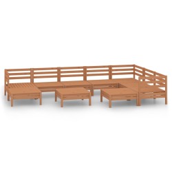 vidaXL Juego muebles de jardín 10 pzas madera maciza pino marrón miel