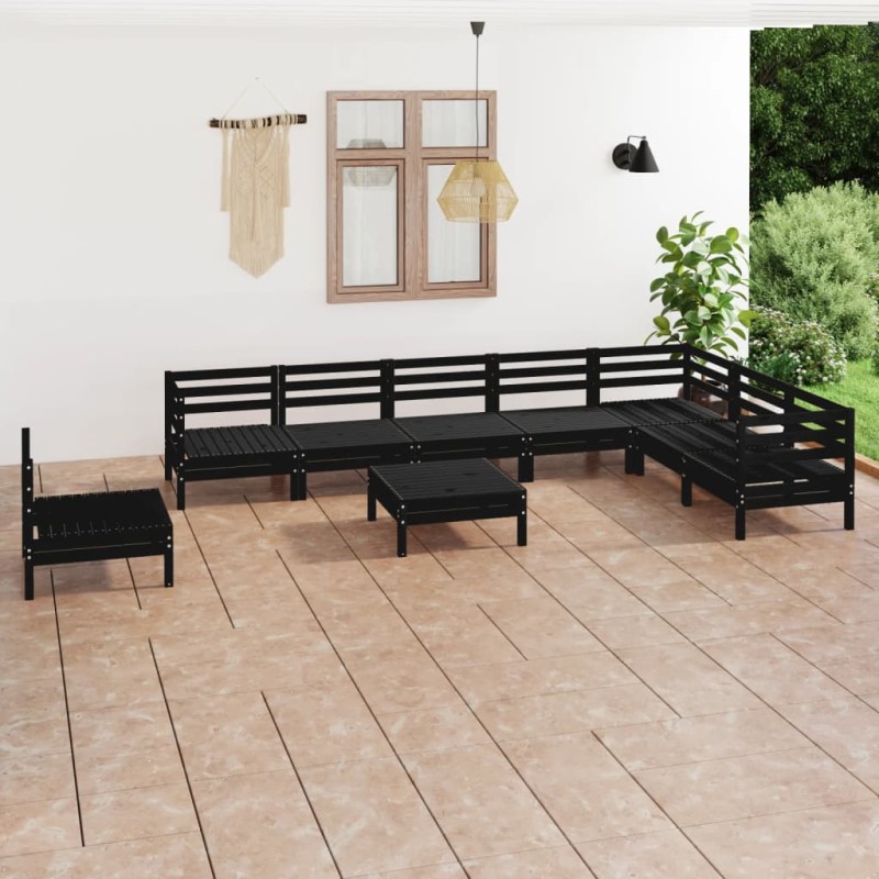 vidaXL Juego de muebles de jardín 9 pzas madera maciza de pino negro vidaXL Juego de muebles de jardín 9 pzas madera maciza de pino negro