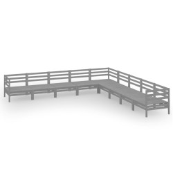 vidaXL Juego de muebles de jardín 9 piezas madera maciza de pino gris