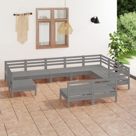 vidaXL Juego de muebles de jardín 10 piezas madera maciza de pino gris