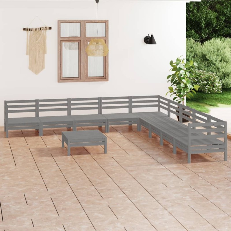 vidaXL Juego de muebles de jardín 10 piezas madera maciza de pino gris vidaXL Juego de muebles de jardín 10 piezas madera maciza de pino gris