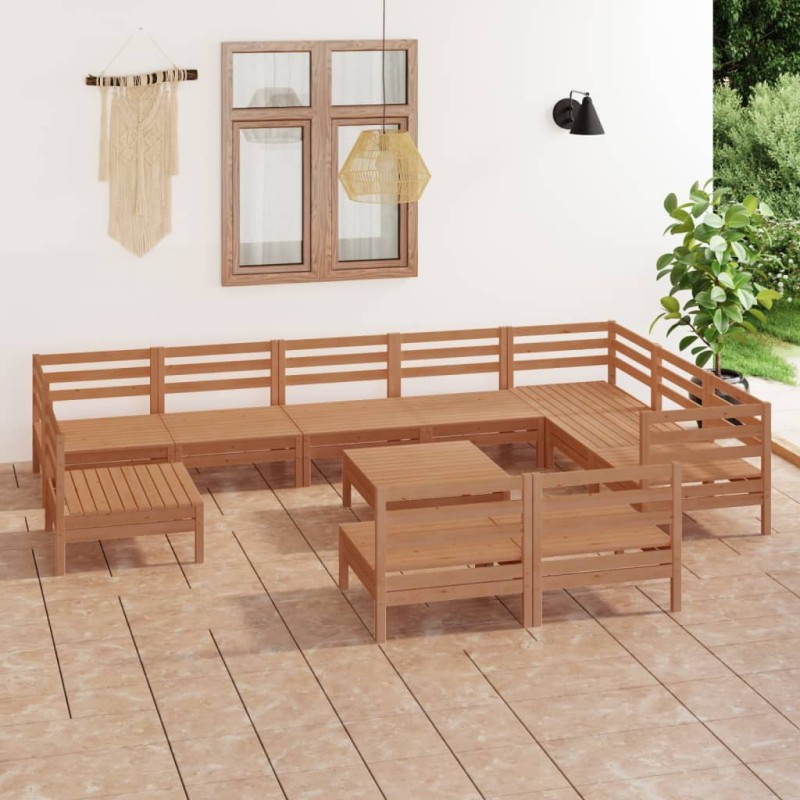 vidaXL Juego muebles de jardín 11 pzas madera maciza pino marrón miel vidaXL Juego muebles de jardín 11 pzas madera maciza pino marrón miel