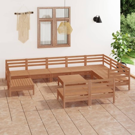 vidaXL Juego muebles de jardín 11 pzas madera maciza pino marrón miel