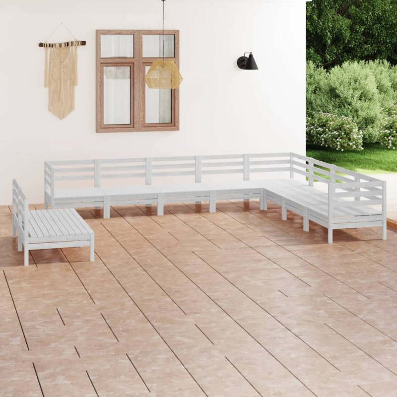 vidaXL Juego de muebles de jardín 10 piezas madera maciza pino blanco vidaXL Juego de muebles de jardín 10 piezas madera maciza pino blanco