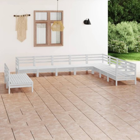 vidaXL Juego de muebles de jardín 10 piezas madera maciza pino blanco
