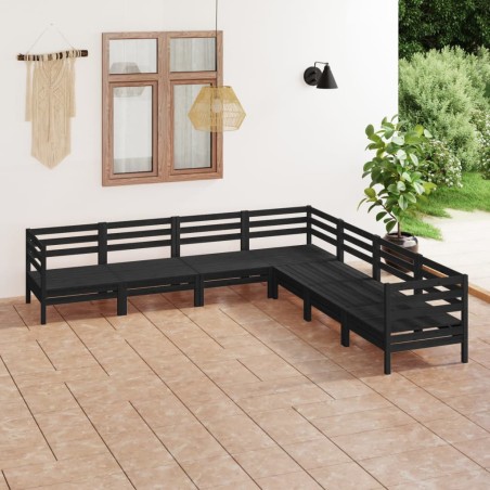vidaXL Juego de muebles de jardín 7 pzas madera maciza de pino negro
