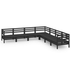 vidaXL Juego de muebles de jardín 7 pzas madera maciza de pino negro