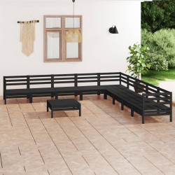vidaXL Juego de muebles de jardín 10 pzas madera maciza de pino negro