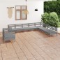 vidaXL Juego de muebles de jardín 10 piezas madera maciza de pino gris