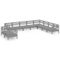 vidaXL Juego de muebles de jardín 10 piezas madera maciza de pino gris