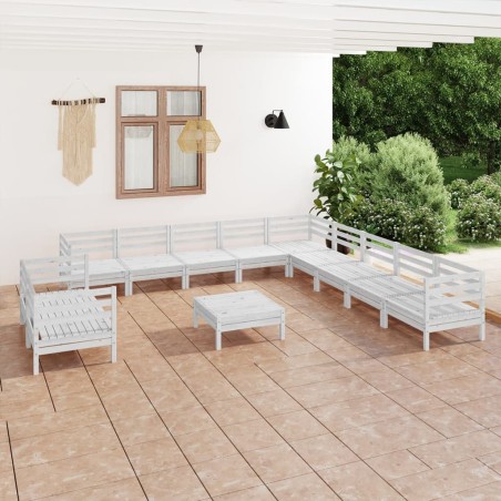 vidaXL Juego de muebles de jardín 12 piezas madera maciza pino blanco