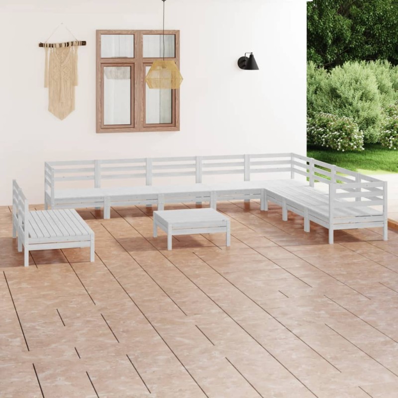 vidaXL Juego de muebles de jardín 11 piezas madera maciza pino blanco vidaXL Juego de muebles de jardín 11 piezas madera maciza pino blanco