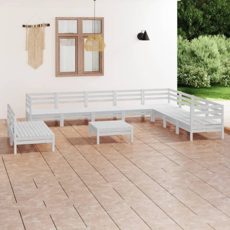 vidaXL Juego de muebles de jardín 11 piezas madera maciza pino blanco