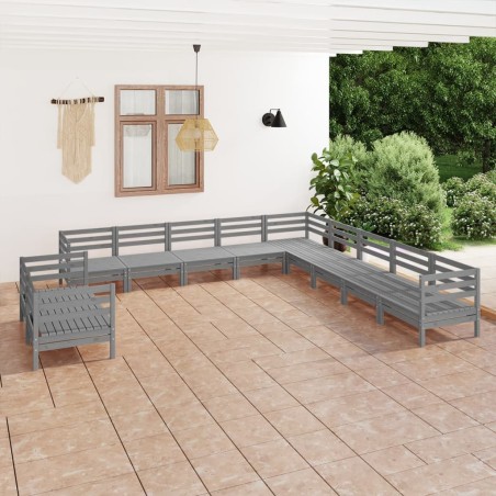 vidaXL Juego de muebles de jardín 11 piezas madera maciza de pino gris