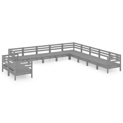 vidaXL Juego de muebles de jardín 11 piezas madera maciza de pino gris
