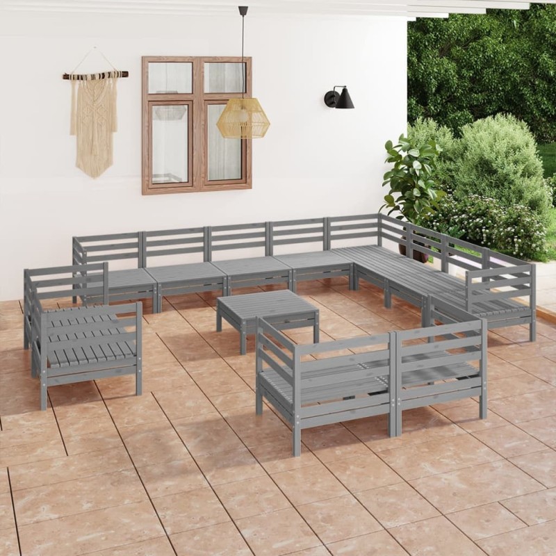 vidaXL Juego de muebles de jardín 13 piezas madera maciza de pino gris vidaXL Juego de muebles de jardín 13 piezas madera maciza de pino gris