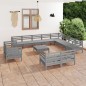 vidaXL Juego de muebles de jardín 13 piezas madera maciza de pino gris vidaXL Juego de muebles de jardín 13 piezas madera maciza de pino gris