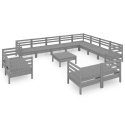 vidaXL Juego de muebles de jardín 13 piezas madera maciza de pino gris