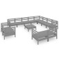 vidaXL Juego de muebles de jardín 13 piezas madera maciza de pino gris vidaXL Juego de muebles de jardín 13 piezas madera maciza de pino gris