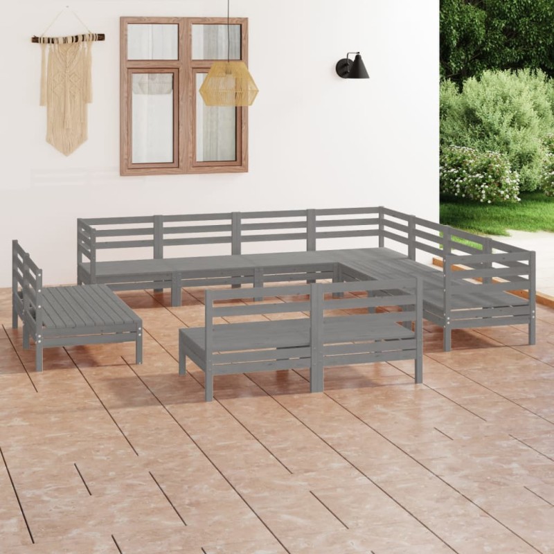 vidaXL Juego de muebles de jardín 11 piezas madera maciza de pino gris vidaXL Juego de muebles de jardín 11 piezas madera maciza de pino gris