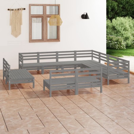 vidaXL Juego de muebles de jardín 11 piezas madera maciza de pino gris