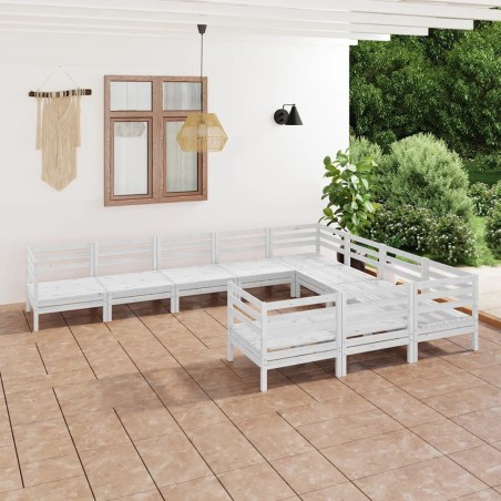 vidaXL Juego de muebles de jardín 10 piezas madera maciza pino blanco