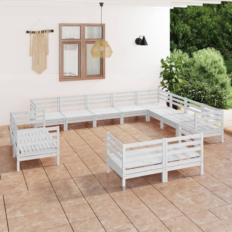 vidaXL Juego de muebles de jardín 12 piezas madera maciza pino blanco vidaXL Juego de muebles de jardín 12 piezas madera maciza pino blanco